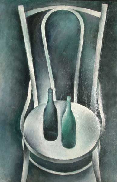 Bottles on the Chair. Oil on Canvas. Moscow, 1973 23x35
