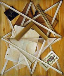 Trompe l'Oeil with Rulers.  Oil on Canvas, Moscow 1988 32x24