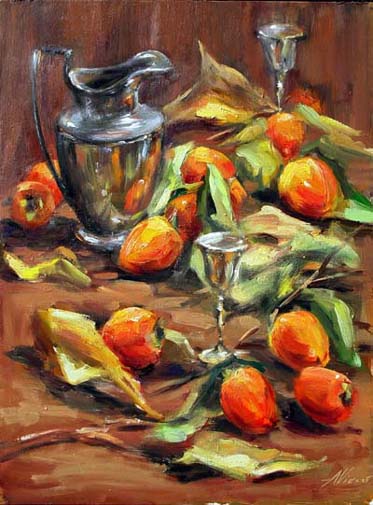 Persimmons with silver pitcher.jpg