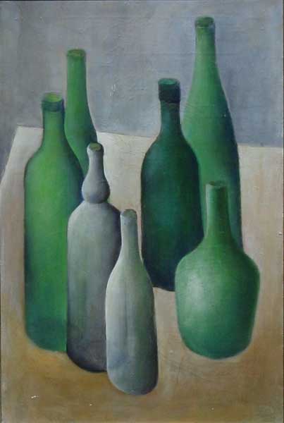 Green Bottles. Oil on Canvas. Moscow, 1972 20x27