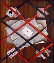 Trompe l'Oeil with Cards.  Oil on Canvas, Moscow 1988 32x24