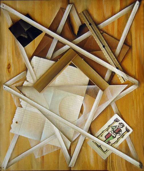 Trompe l'Oeil with Rulers.  Oil on Canvas, Moscow 1988. 32x24